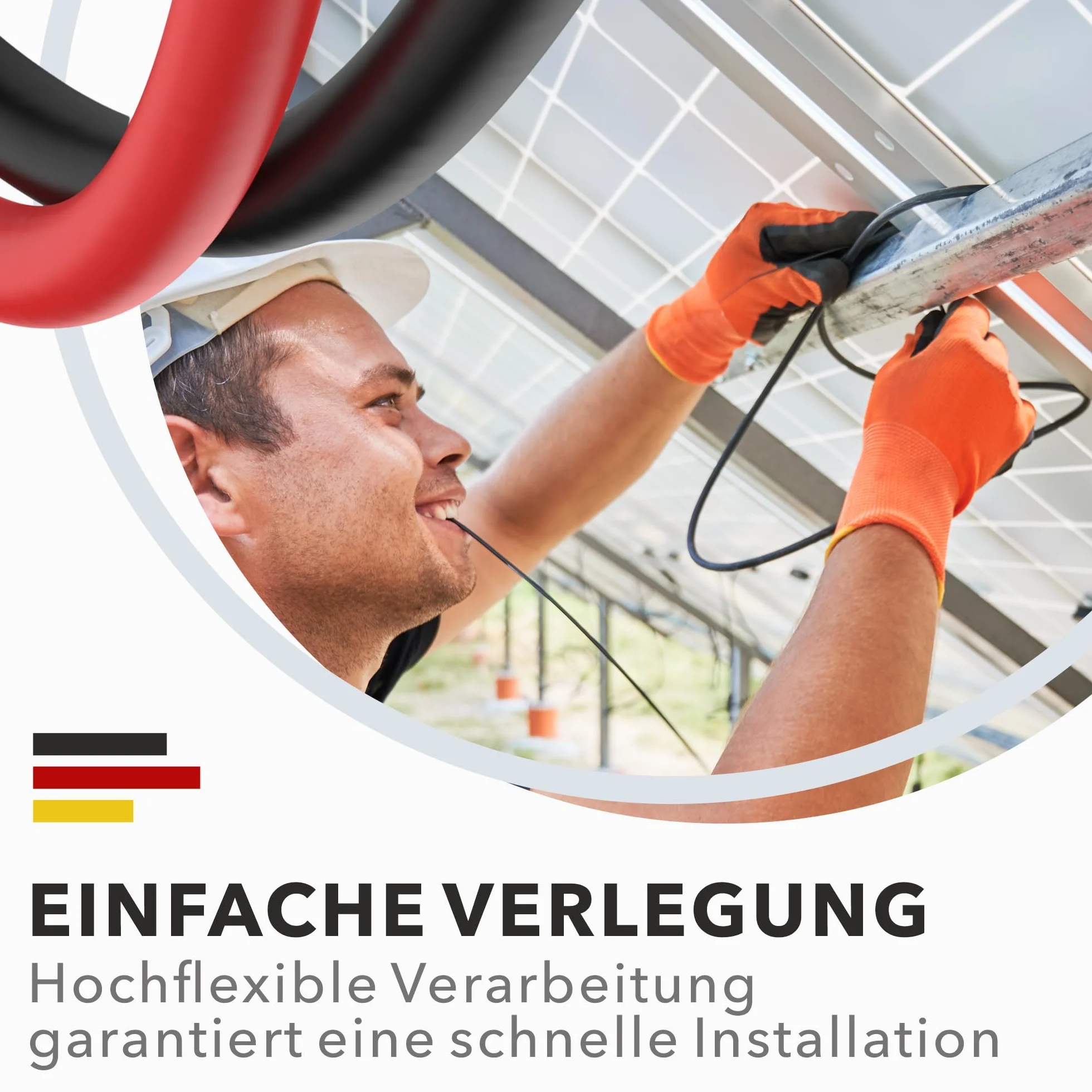 RedStar24 Kabel solarny 6mm² - 2m - odporny na UV, kabel fotowoltaiczny, kabel PV, przedłużacz solarny IP68 do paneli słonecznych, falowników i regulatorów ładowania - trwały