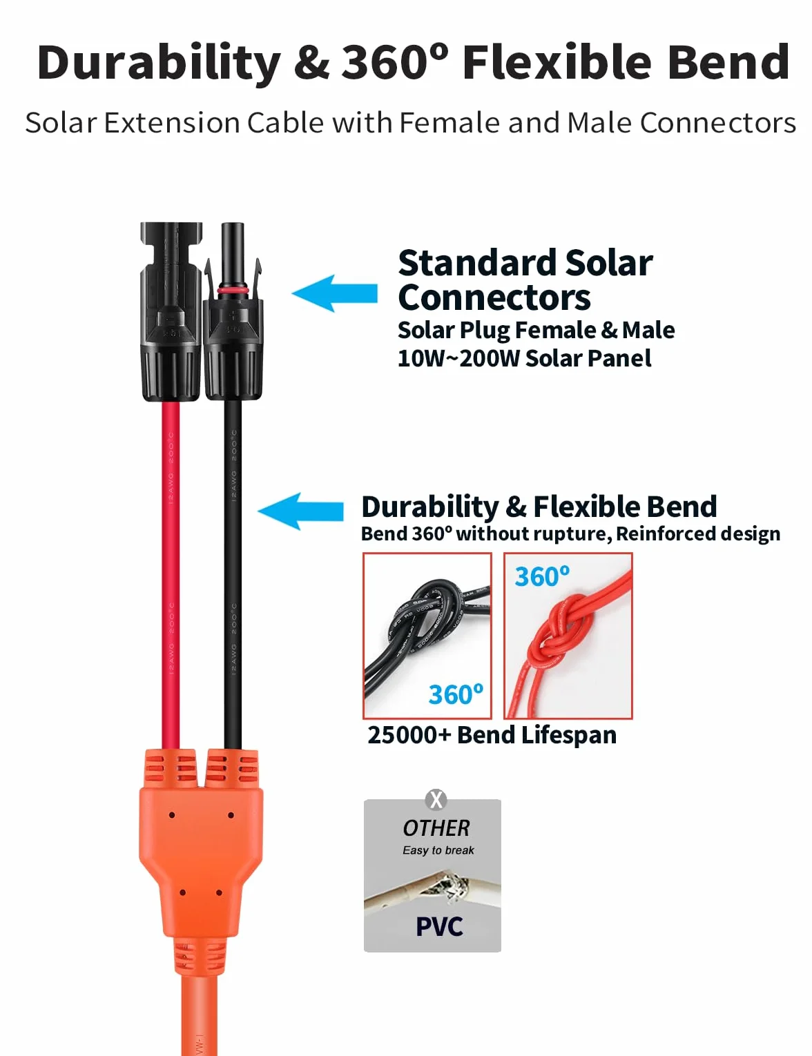Kabel do ładowania solarnego 3 m, wtyczka solarna na wtyk XT60, adapter do panelu słonecznego, kabel do ładowania do stacji Bluetti Ecoflow Power Stations, EF DELTA 2, River Pro MAX, 12AWG 4 mm², 3