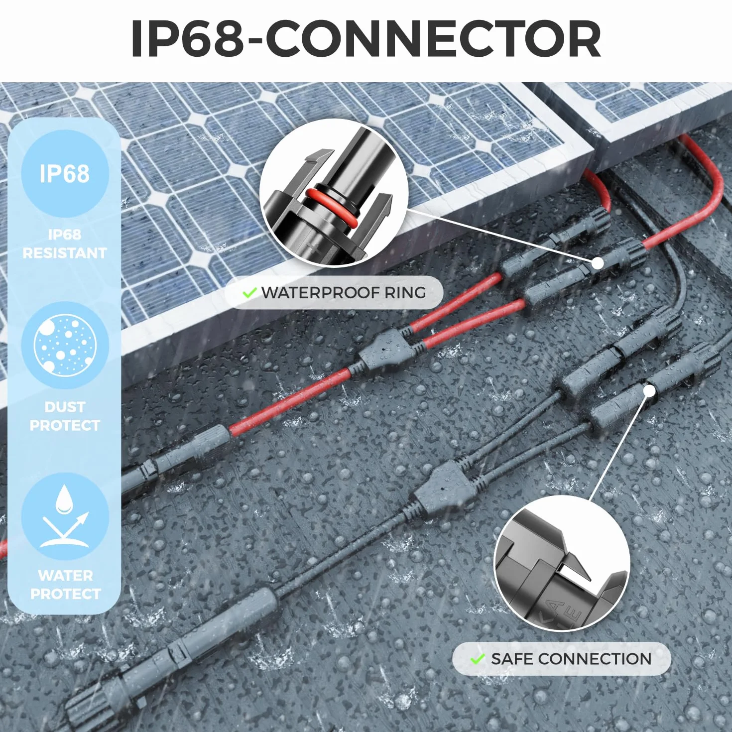 deleyCON Kabel solarny Y 2/1 adapter 6 mm² - wtyczka Y PV4 / adapter T IP68 1500 V - (M/FF, F/MM) - do instalacji solarnych, paneli słonecznych, instalacji PV, fotowoltaiki, wtyczki PV (30 cm)