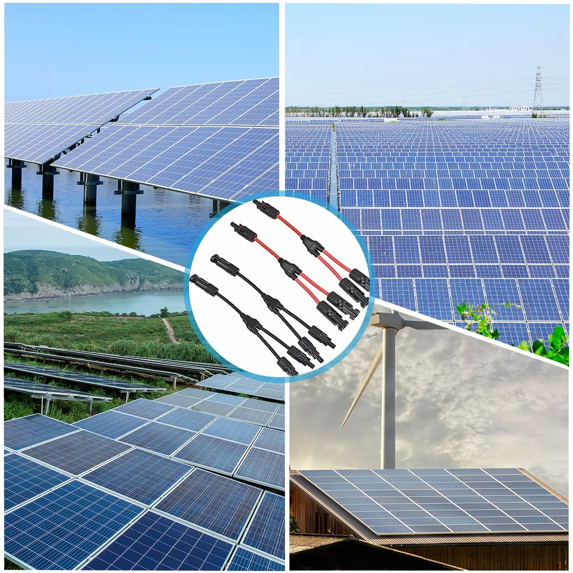 2 pary kabli solarnych, rozdzielacz Y, kabel do paneli słonecznych MMF+FFM do równoległego przyłącza fotowoltaicznego, wtyczka do paneli słonecznych, przyłącze solarne, adapter równoległy do