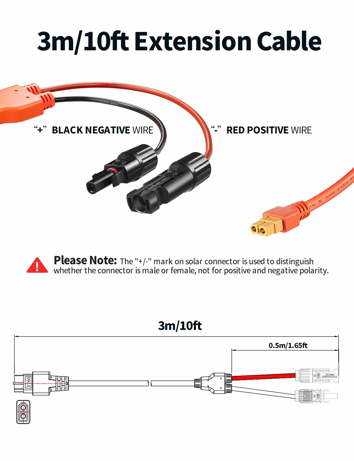 Kabel do ładowania solarnego 3 m, wtyczka solarna na wtyk XT60, adapter do panelu słonecznego, kabel do ładowania do stacji Bluetti Ecoflow Power Stations, EF DELTA 2, River Pro MAX, 12AWG 4 mm², 3