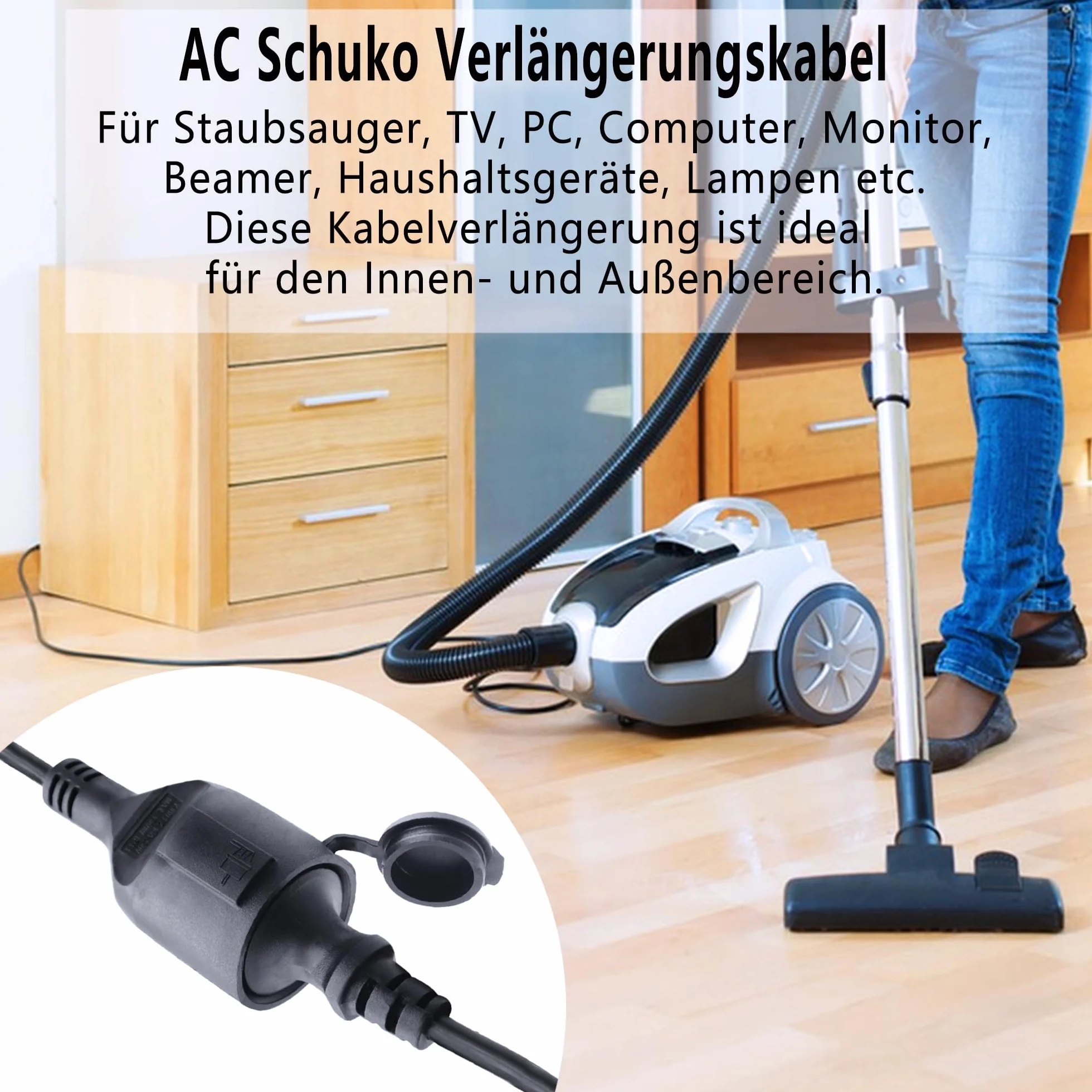 Przedłużacz zewnętrzny z wtyczką Schuko, 90 stopni, krótki kabel przedłużający AC Shucko, kabel sieciowy, przedłużacz do gniazdka, czarny, 3 x 1,5 mm², 16 A, 250 V, IP44, do domu, biura (90