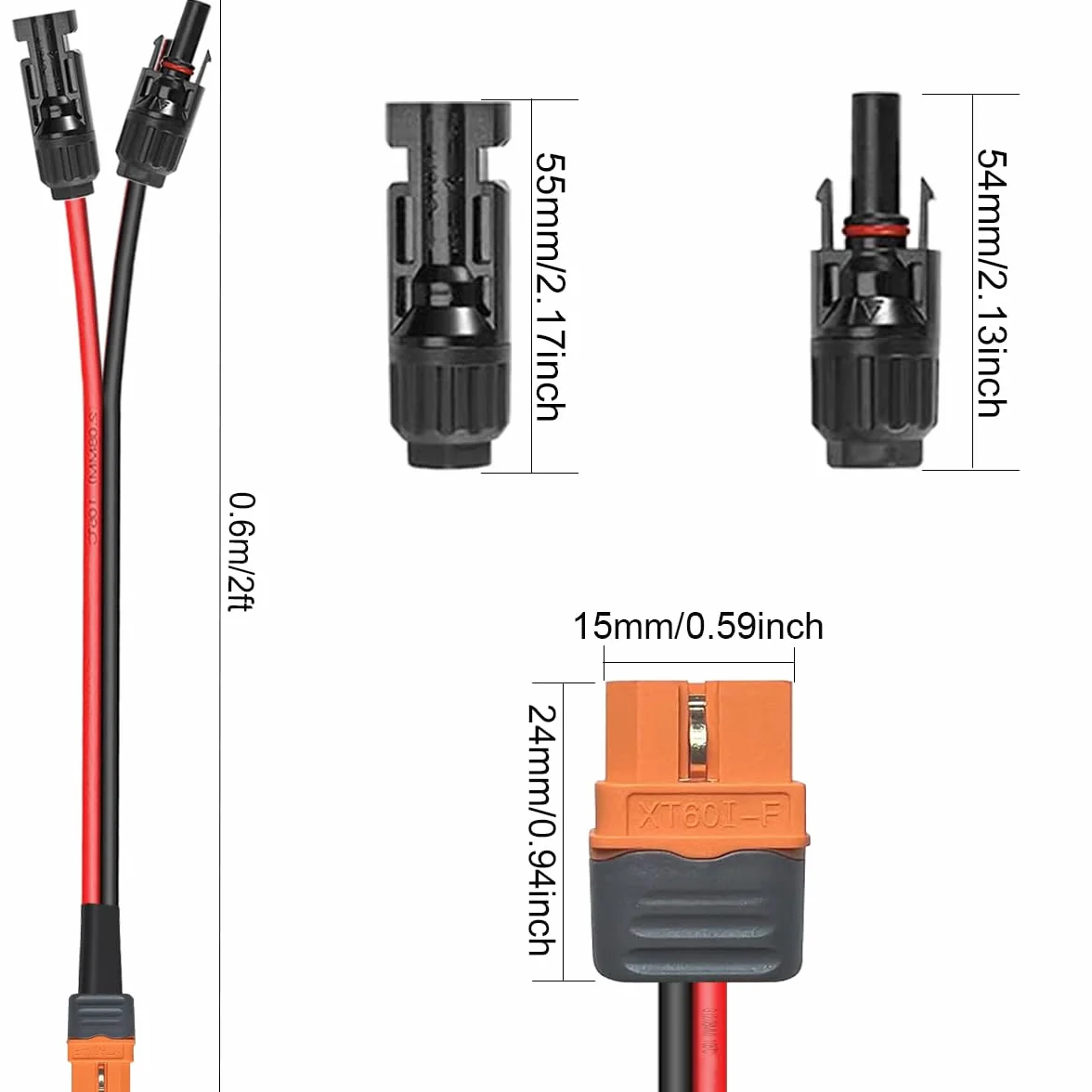 XT60i to Solar Cable 10AWG Solar Panel to XT60i Connector Adapter, XT60i żeński kabel przedłużający do przenośnej stacji zasilania Solar Generator panele słoneczne (0,6 m)