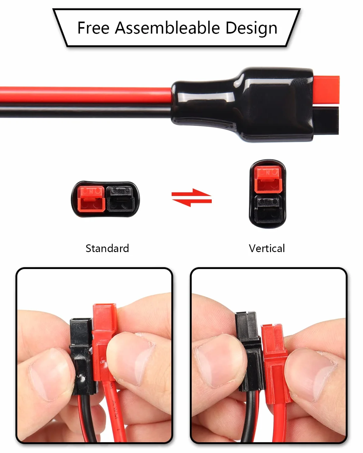 CERRXIAN 3,2FT 12AWG XT90 złącze męskie do panelu słonecznego 30A kabel przedłużający do roweru elektrycznego, panelu słonecznego do przenośnego generatora (XT90-M)