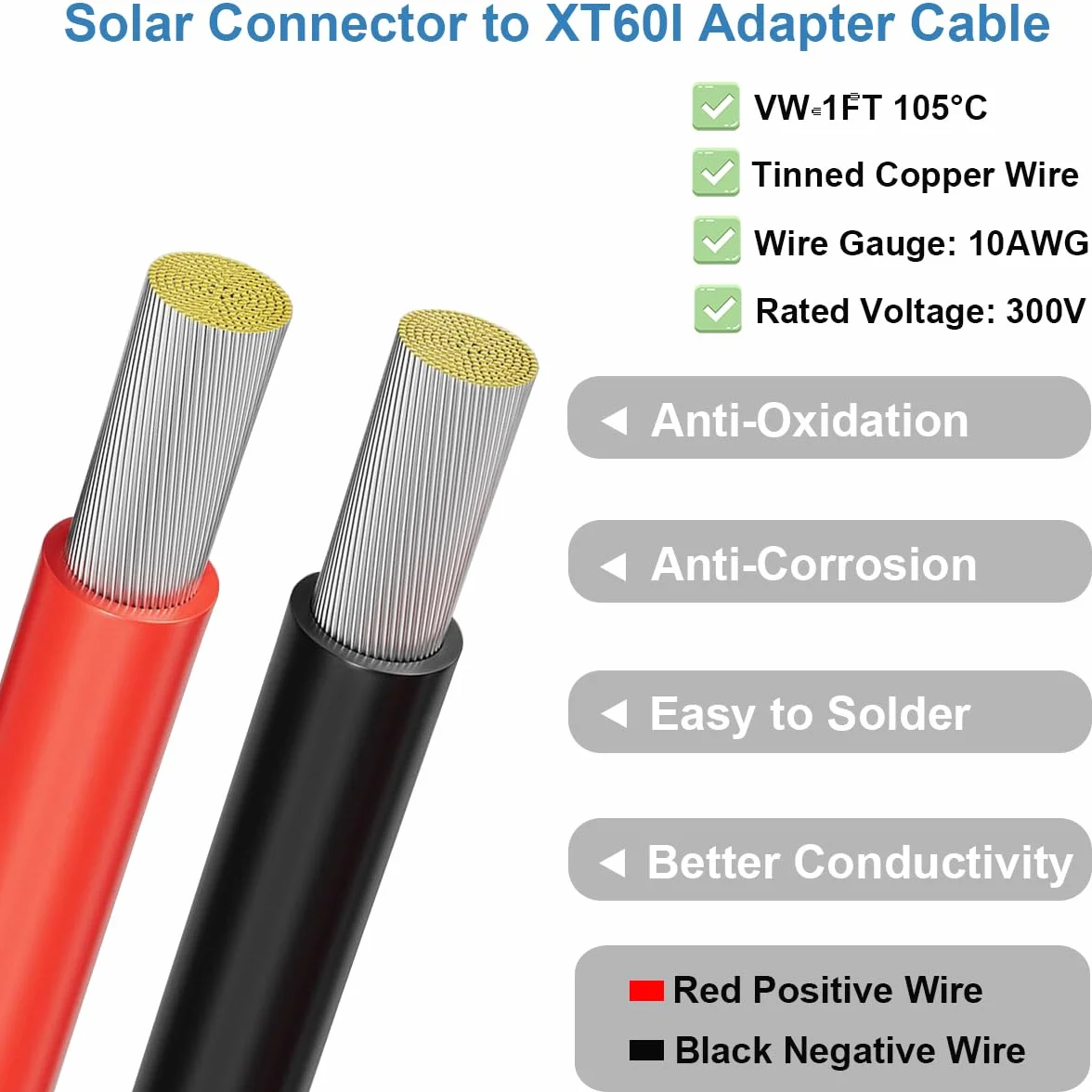XT60i to Solar Cable 10AWG Solar Panel to XT60i Connector Adapter, XT60i żeński kabel przedłużający do przenośnej stacji zasilania Solar Generator panele słoneczne (0,6 m)